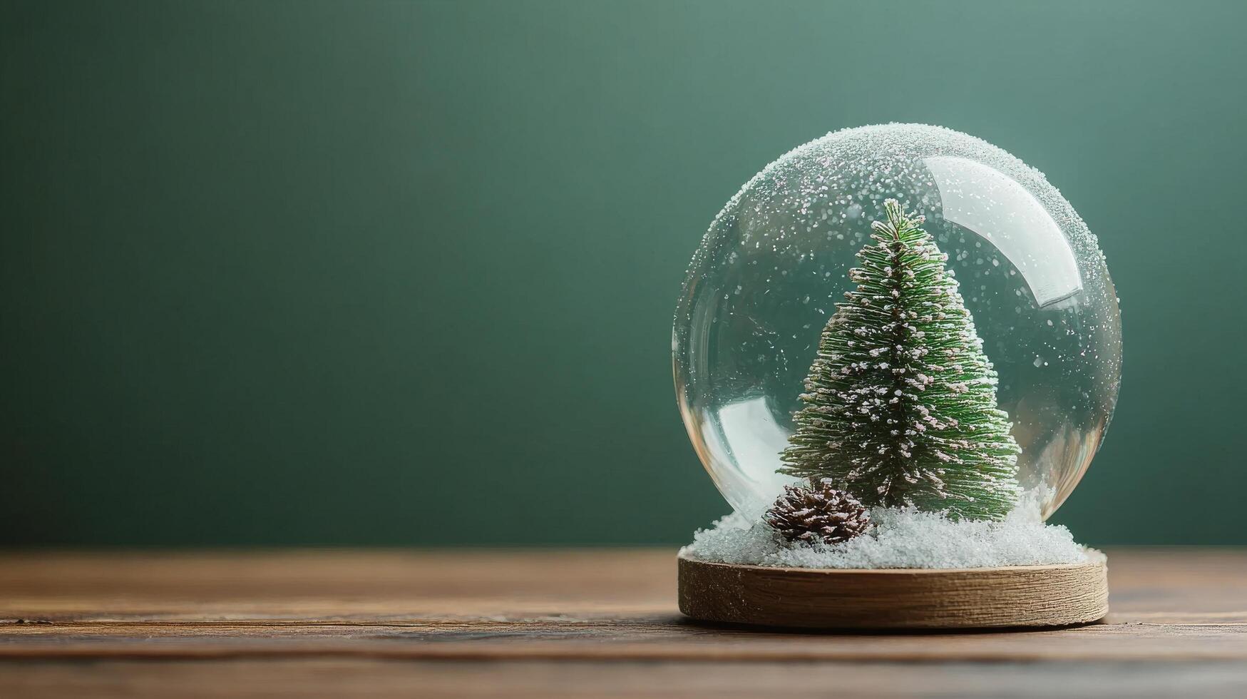A snow globe featuring a decorated Christmas tree illuminated by soft lights in a winter setting photo