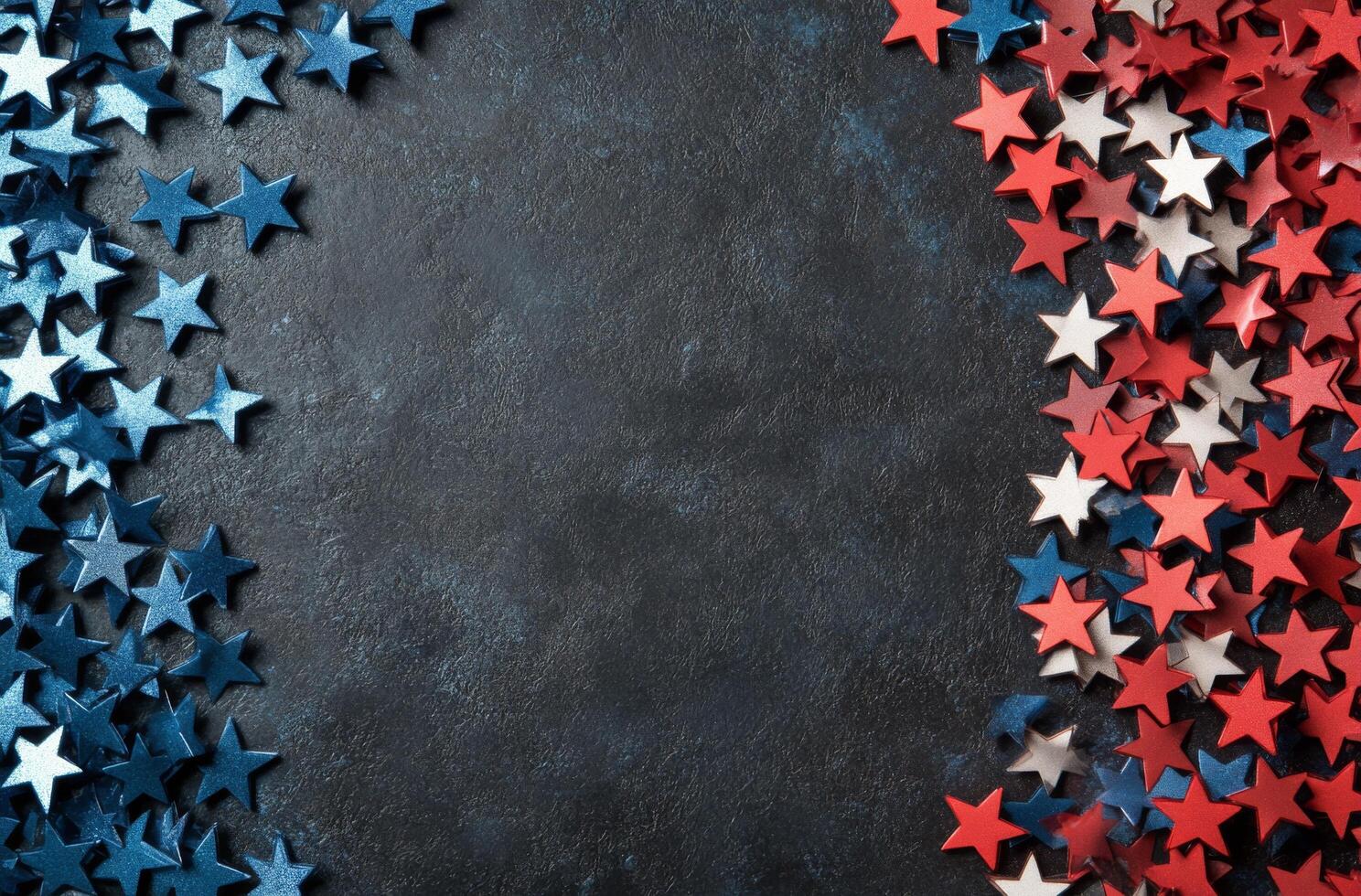 Colorful stars in red, white, and blue decorate a dark background for a festive occasion photo