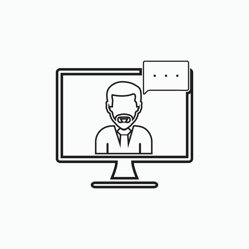 A man is talking on a computer screen with a speech bubble vector