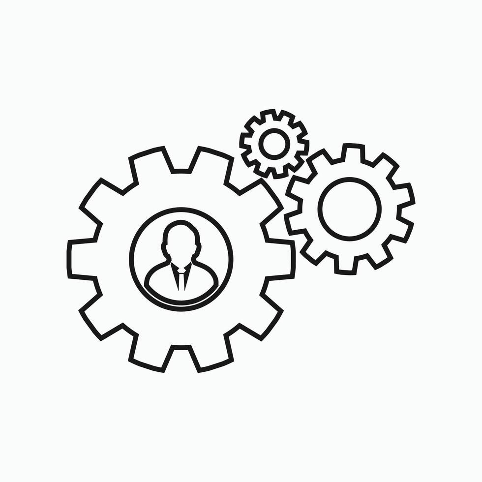 A black and white image of a person inside a gear wheel vector