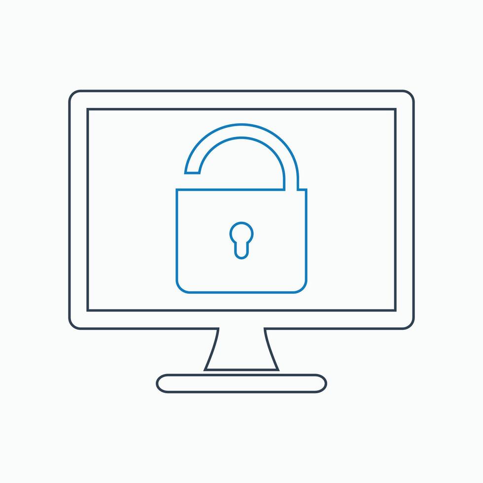 A computer screen with a padlock on it vector