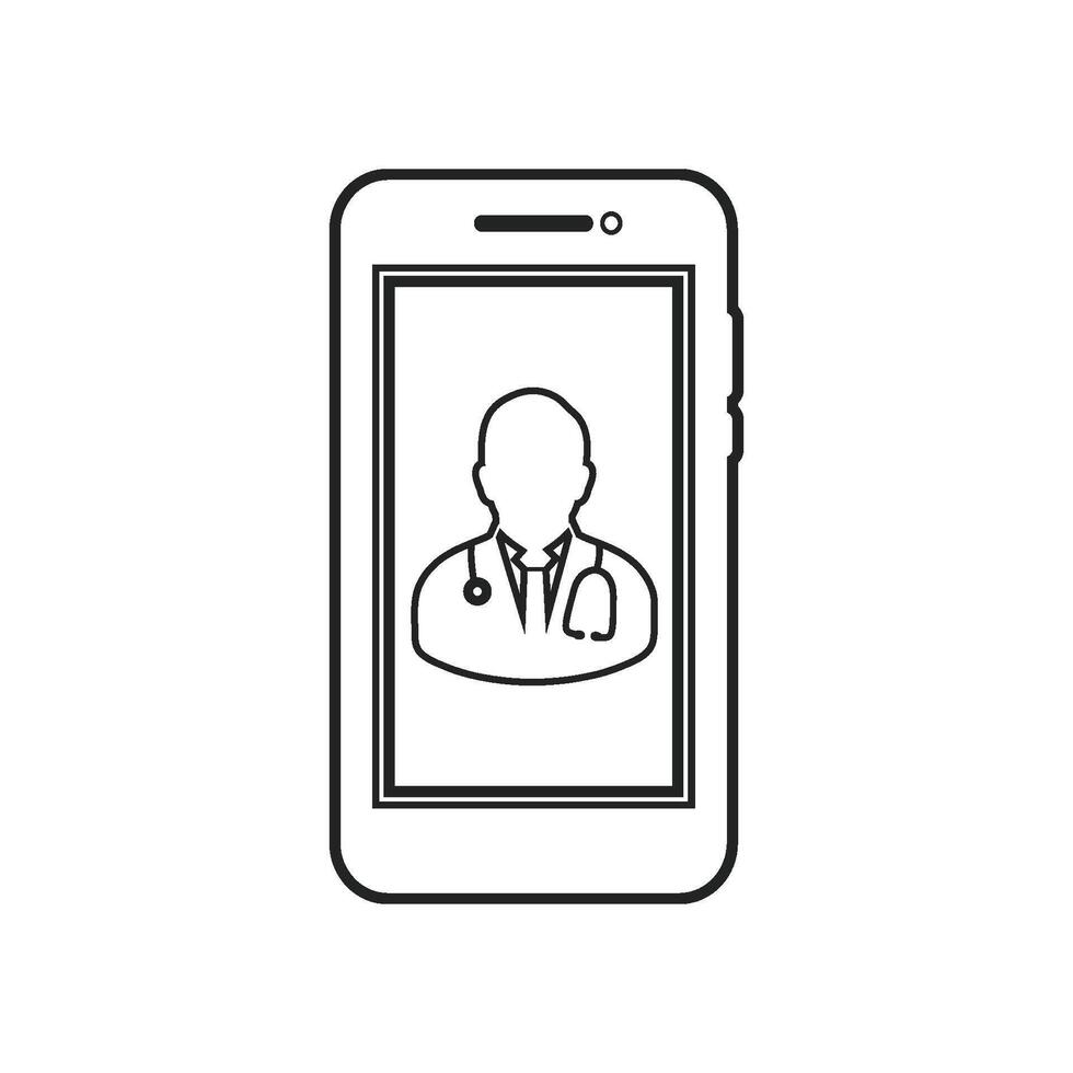 A black and white illustration of a smartphone with a doctor's face on it vector