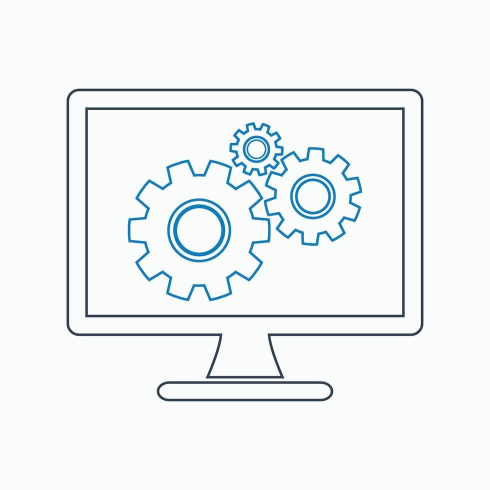 A computer monitor with gears on it vector