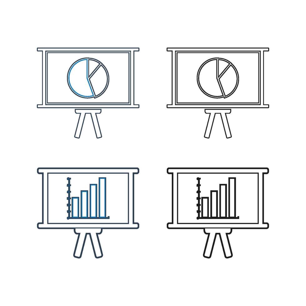 A set of four icons depicting a presentation on a whiteboard vector