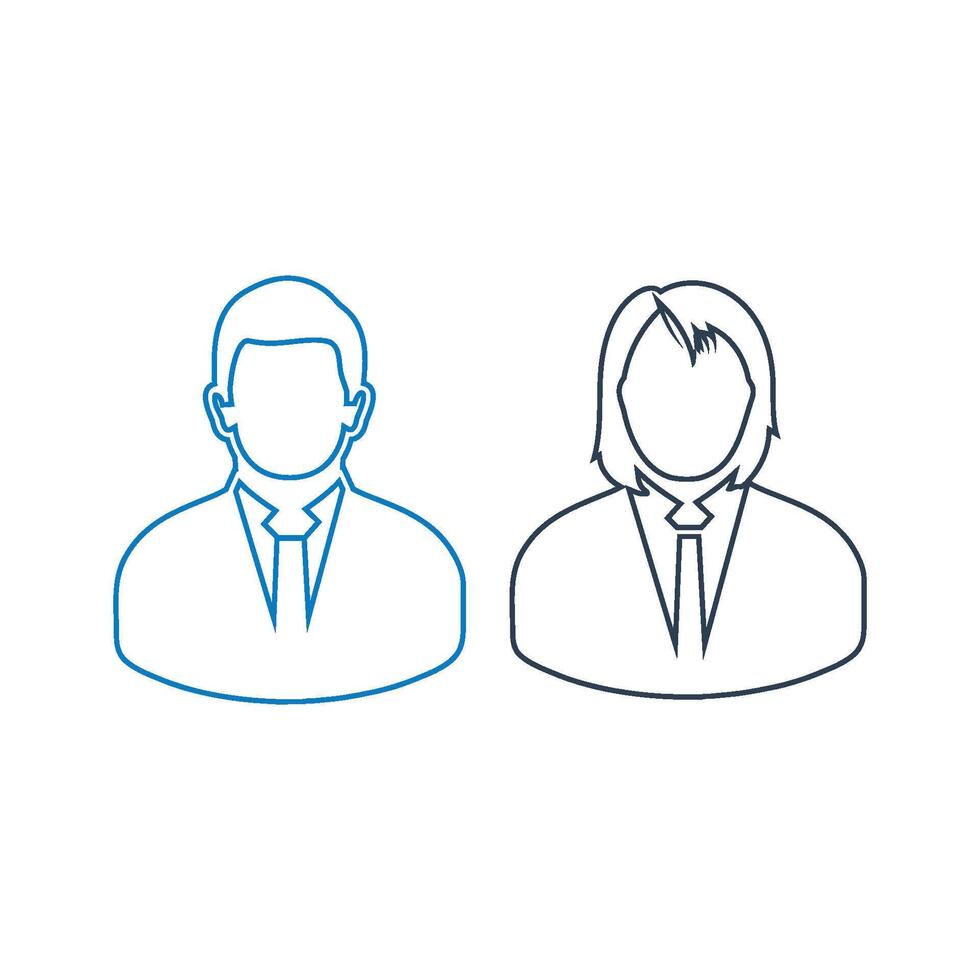 Two people with ties and business suits are shown in a line drawing vector