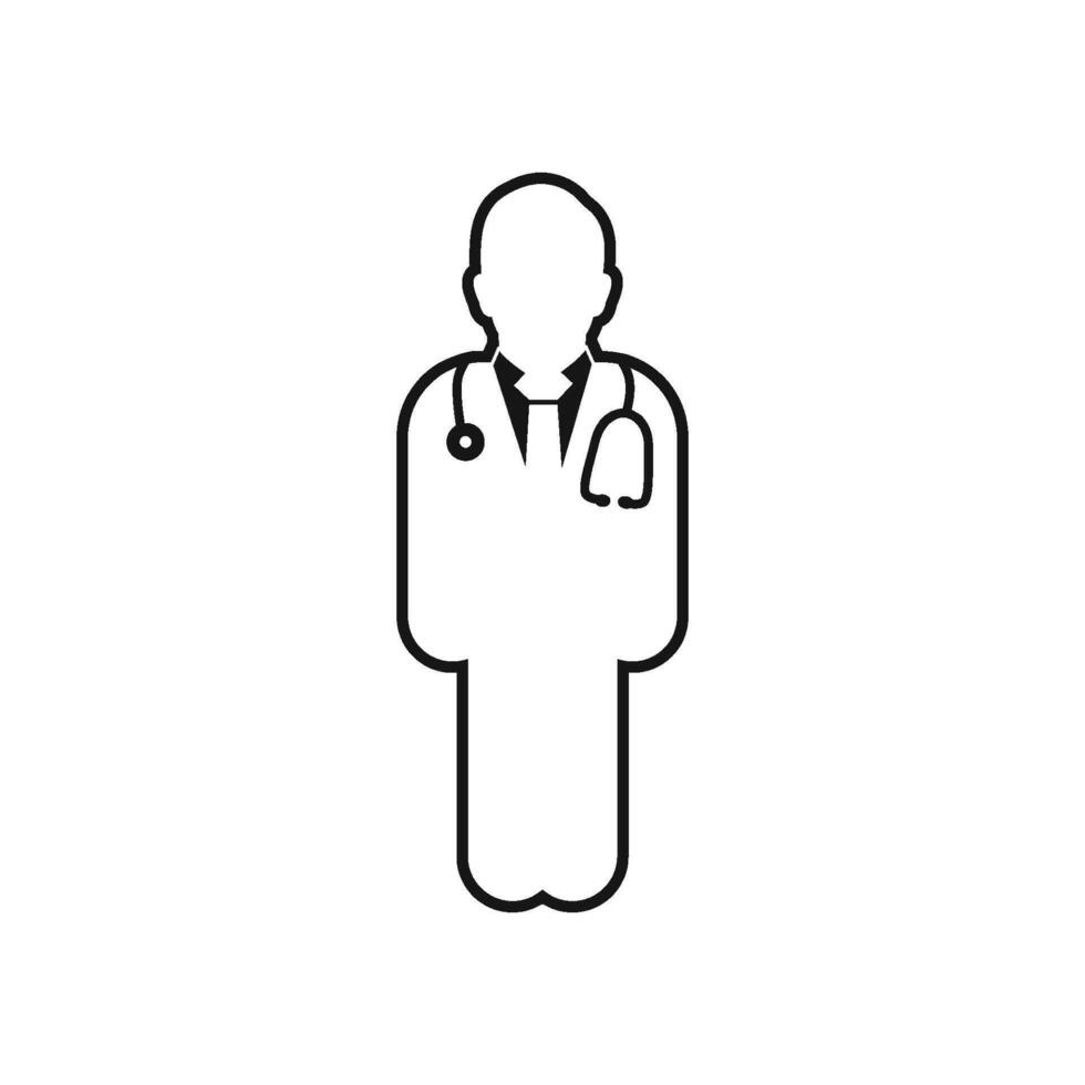 A doctor icon in a black and white line style vector