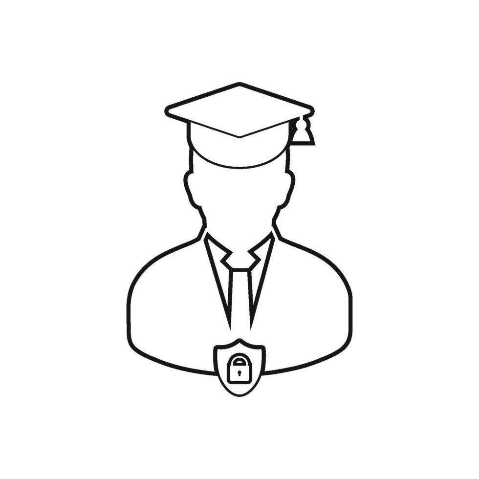 A black and white line drawing of a man in a graduation cap vector