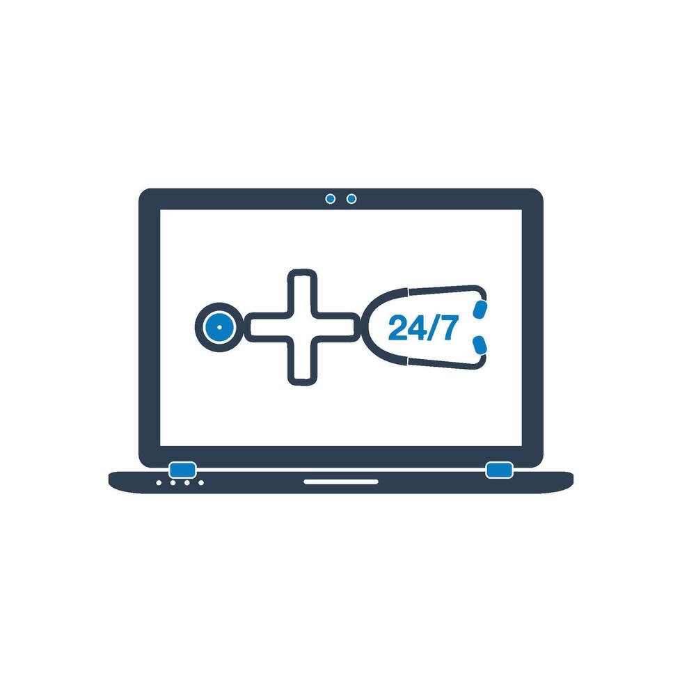 A laptop with a stethoscope on it vector