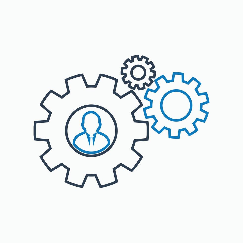 A person is in the middle of a gear wheel vector