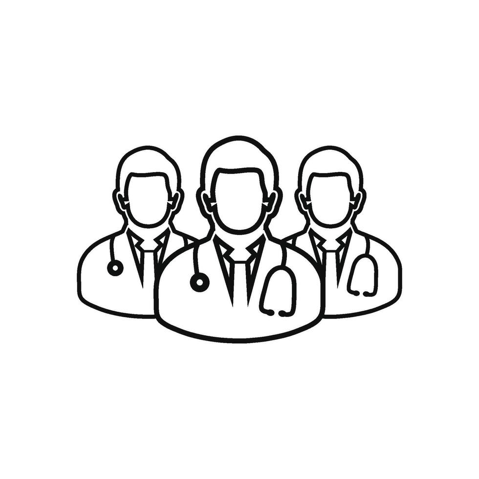 A black and white line drawing of three doctors vector