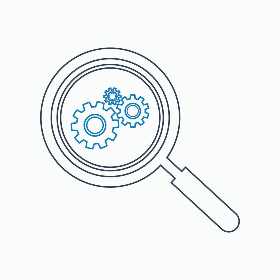 Magnifying glass with gears icon vector