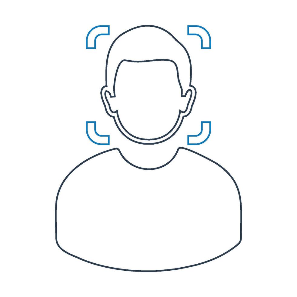 A man's face is shown with a blue line icon vector