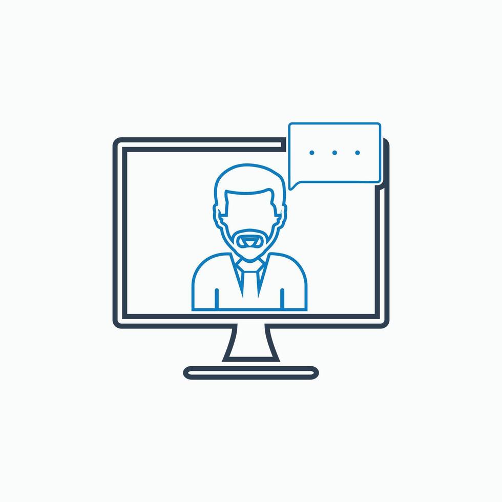 A man is talking on a computer with a speech bubble vector