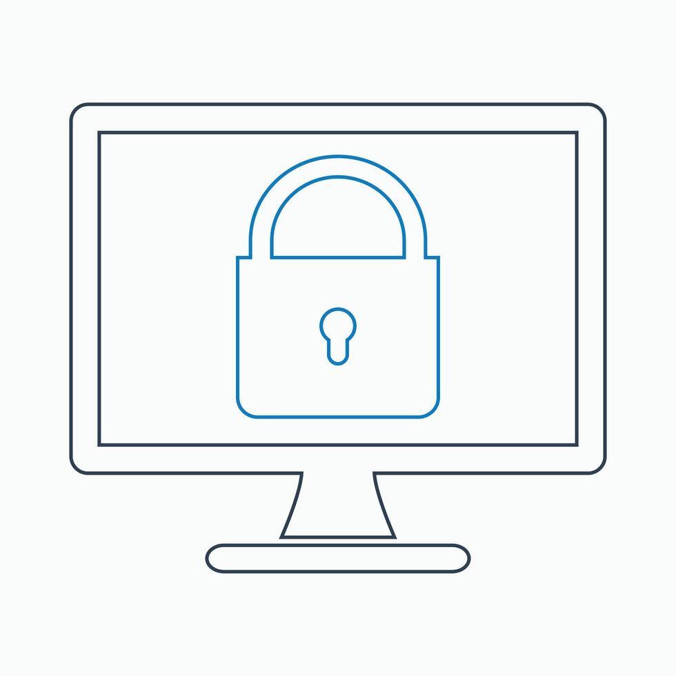 A computer screen with a padlock on it vector