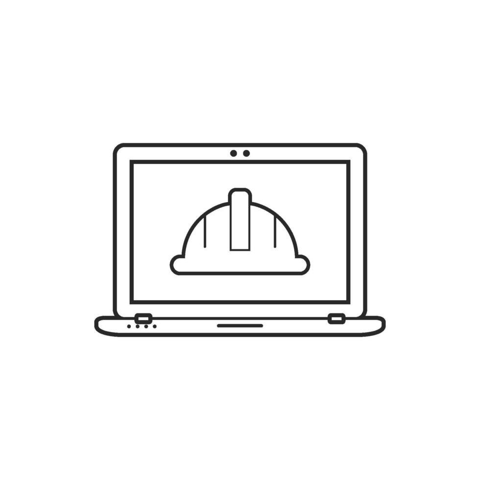 A laptop with a construction helmet on it vector