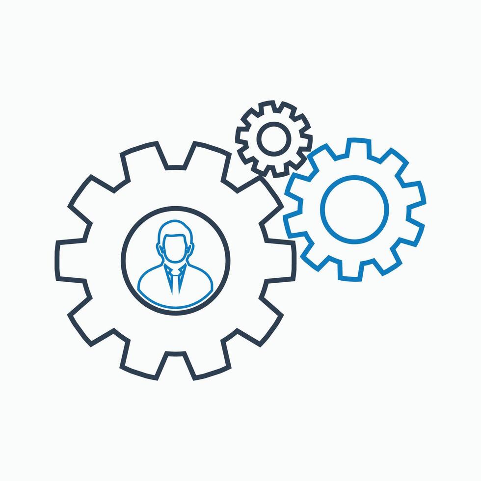 A person is in the middle of a gear wheel vector