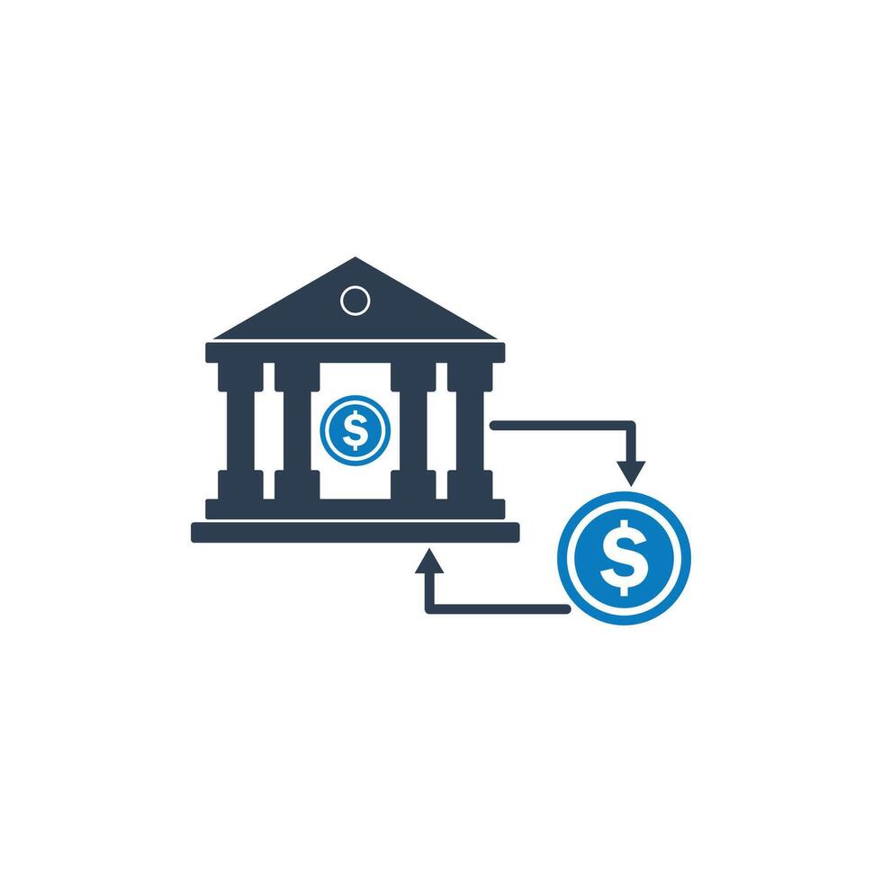 Cash flow Icon. With Bank and Coin Symbols. Editable Flat Illustration. vector