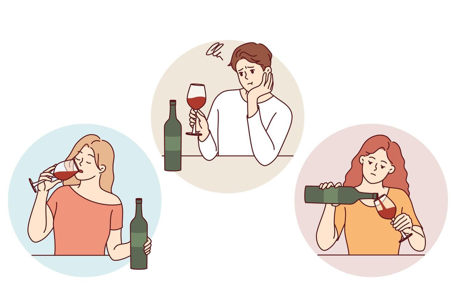 Problem of drinking alcoholic beverages alone, in men and women who drink red wine vector