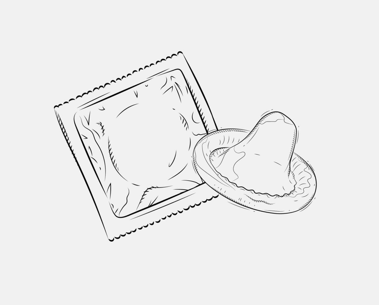 Condom packed and unpacked composition drawing on grey background vector