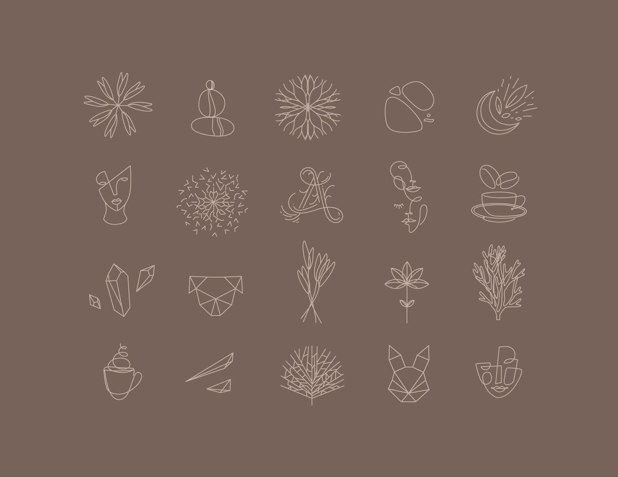 Set of modern natural signs drawing in minimalism line style to create your own design vector