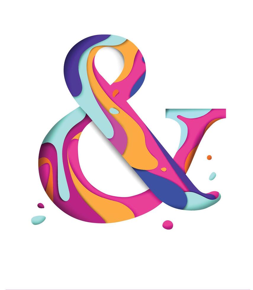 Decorative vivid symbol and with splash carved on white paper with colorful abstract graphics on the background vector
