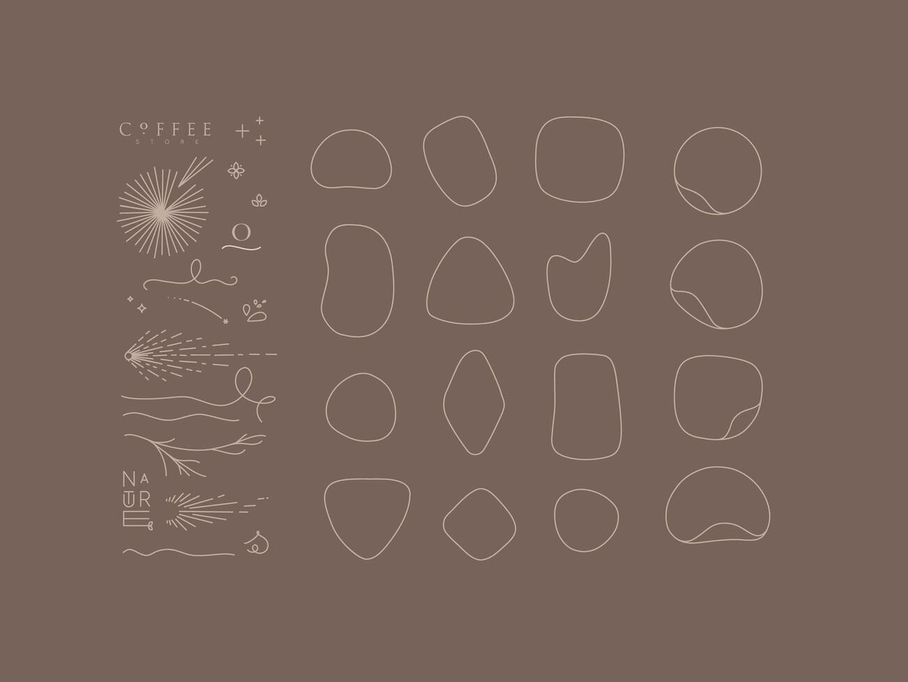 Set of modern light decorative elements and frames to create your own design, drawing in minimalism line style vector