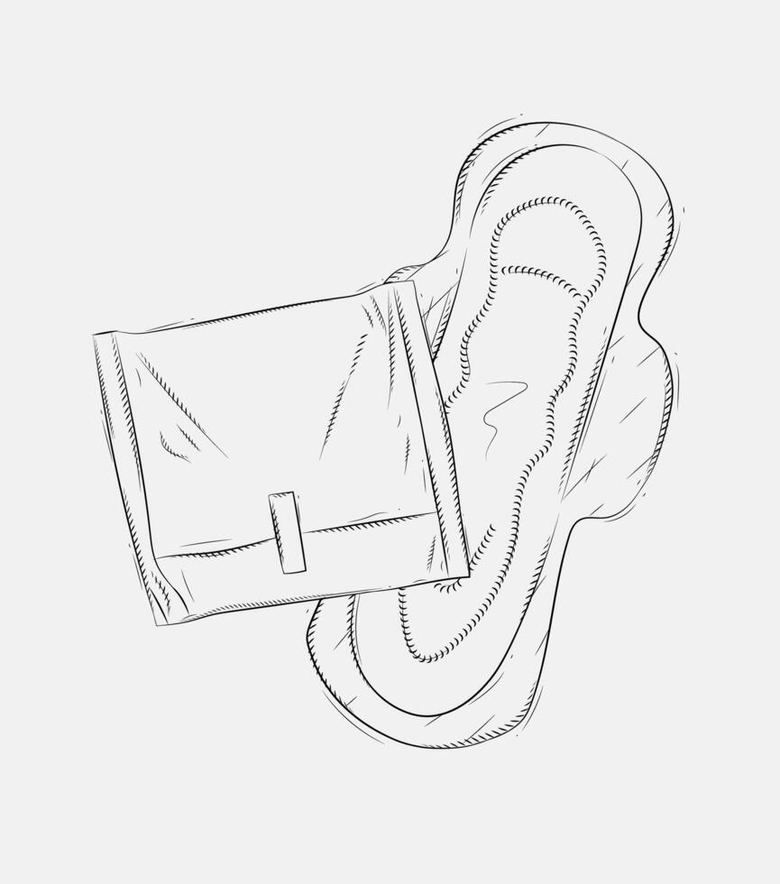 Women sanitary pad packed and unpacked composition drawing on grey background vector