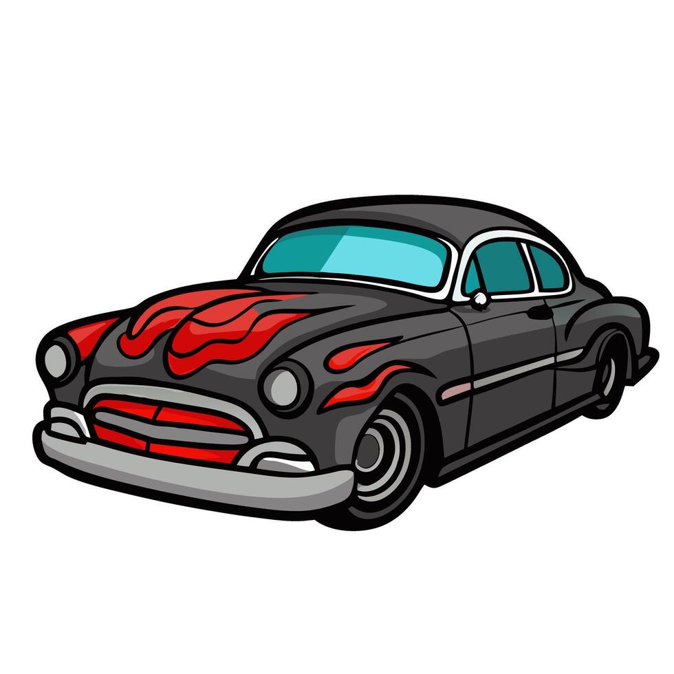 Cartoon car with flames on the hood vector