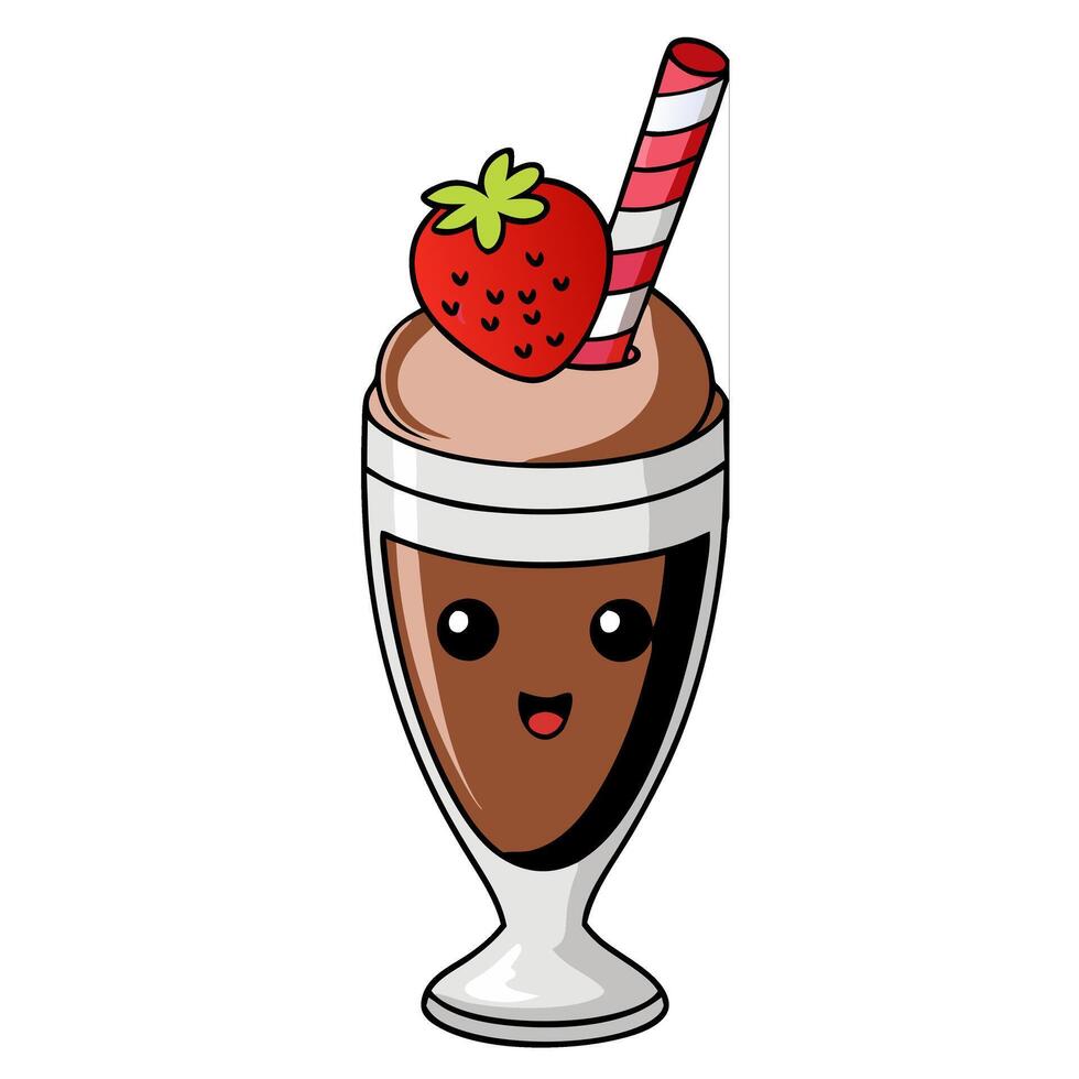 A cartoon milkshake with strawberries and a straw vector
