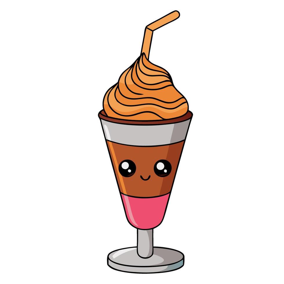 A cartoon ice cream drink with a straw vector