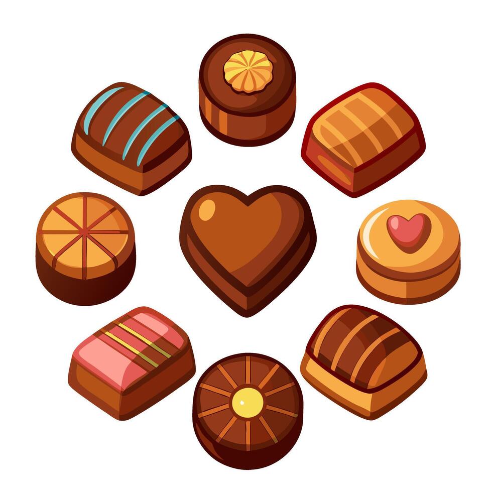 Chocolate heart set isolated on white background illustration vector