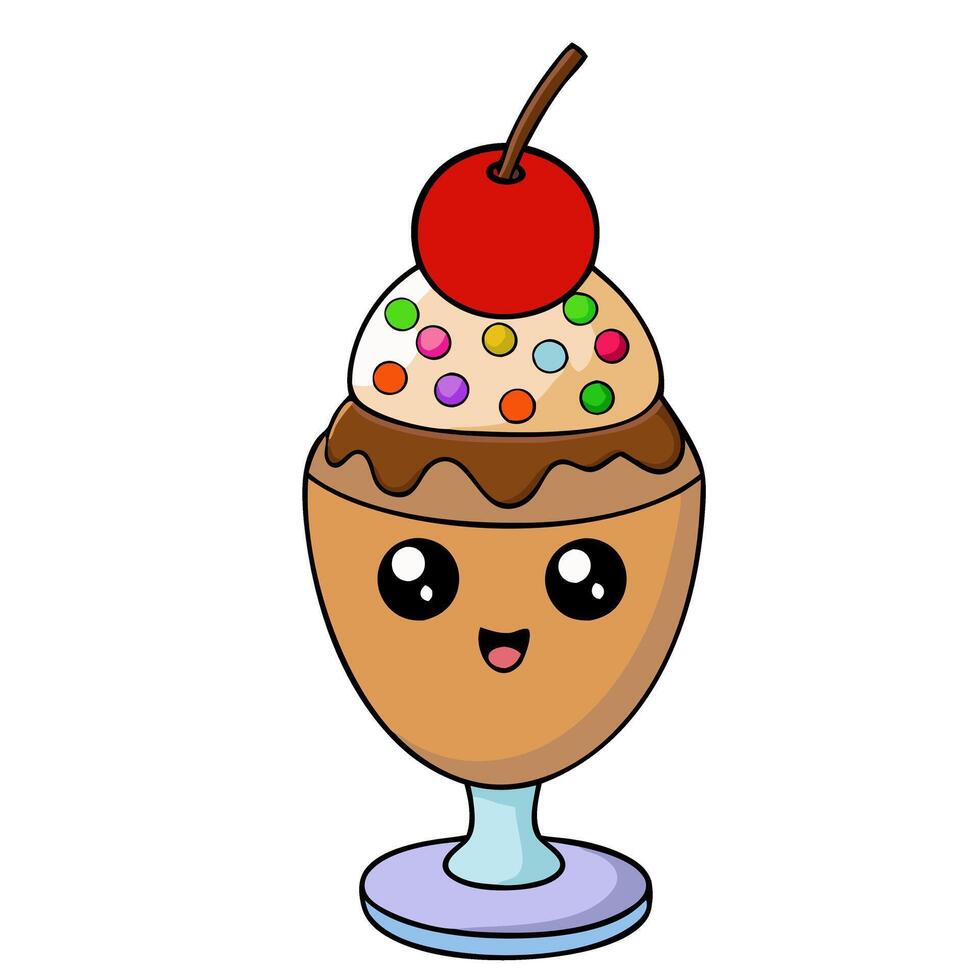 An ice cream sundae with a cherry on top vector
