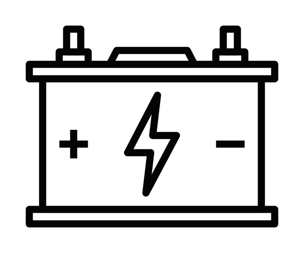 Simple icon of a car battery with a lightning bolt, symbolizing energy, automotive, and power supply. Editable stroke. vector