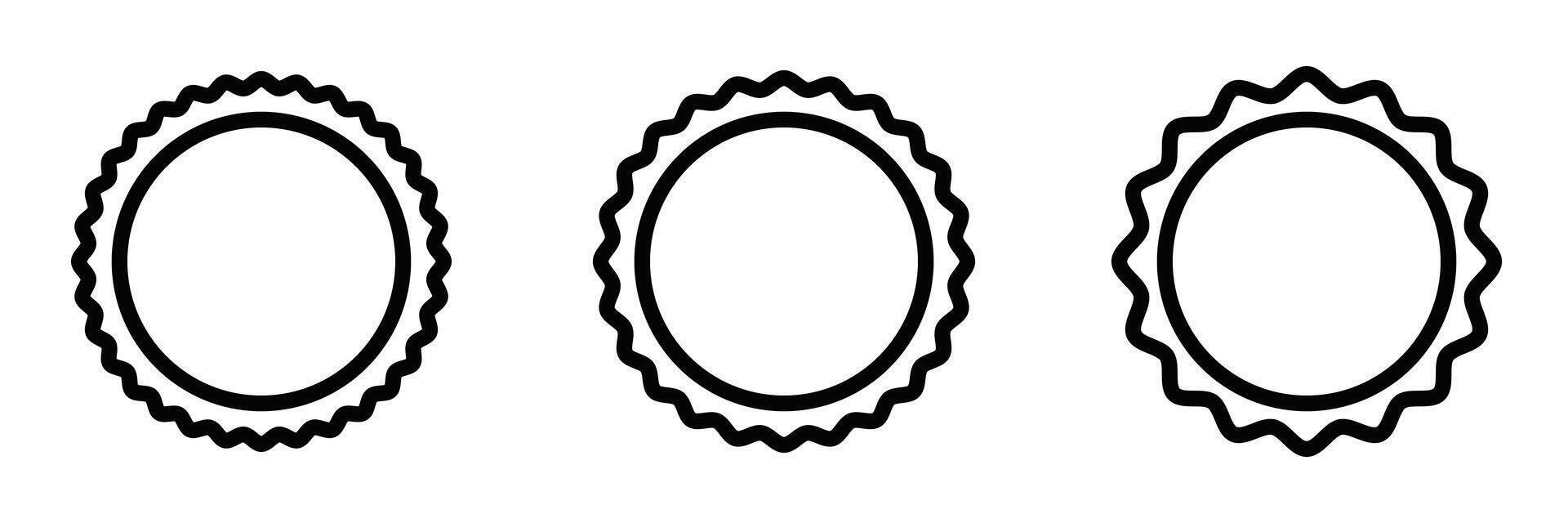 Set of three circular badge outline icons. Great for use in labels, awards, or certification designs. Editable stroke. vector