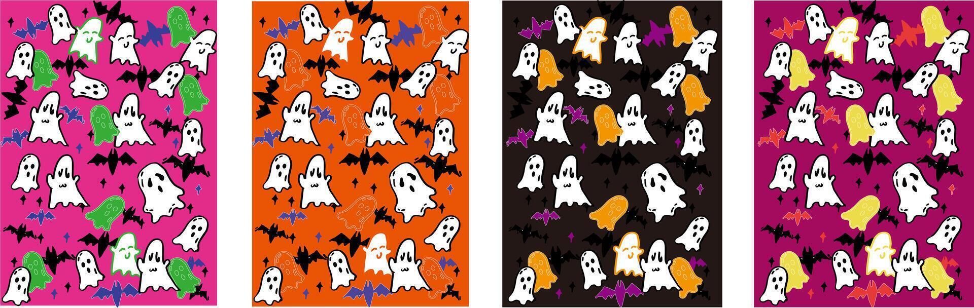 A set of hand drawn fashion toned joyful halloween theme background image materials. There are cute ghosts bats and stars above vector