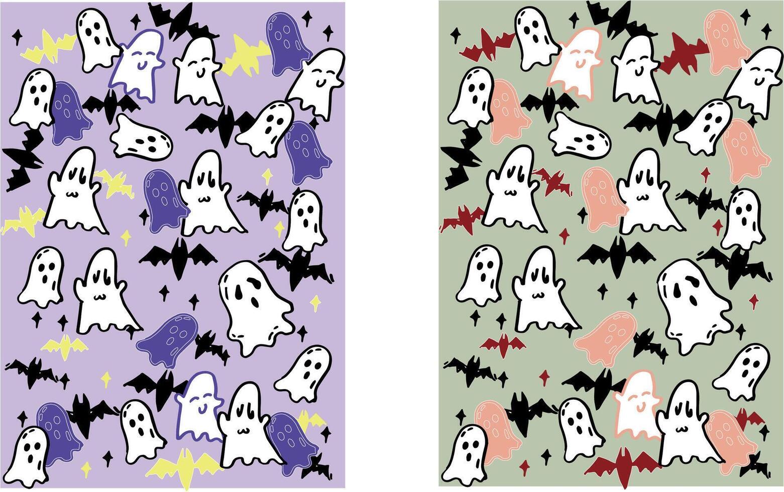 A set of hand drawn soft toned halloween theme background image materials. There are cute ghosts bats and stars above vector