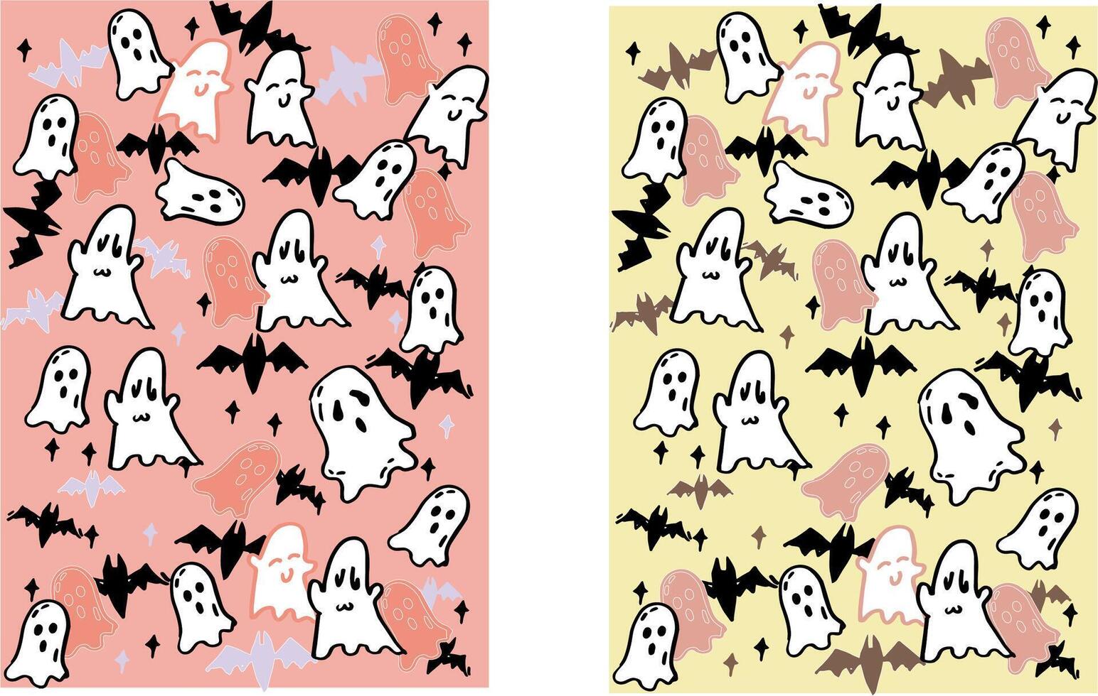 Hand drawn baby color toned joyful halloween theme background image materials, ghosts bats and stars vector