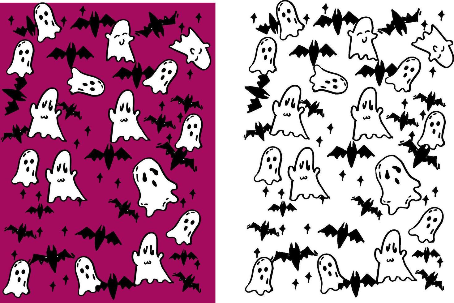 A set of hand drawn joyful halloween theme background image materials. There are cute ghosts bats and stars above vector