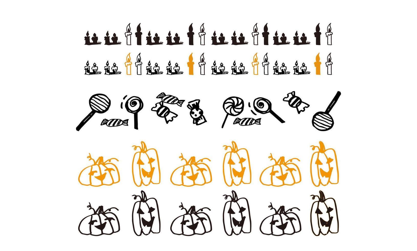A set of hand drawn halloween theme pattern image materials. Candles, Crystals, candy, patterns vector
