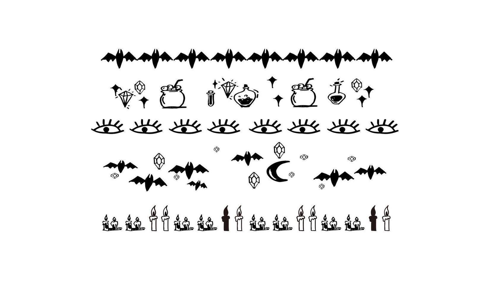 A set of hand drawn halloween theme pattern image materials. Bat Crystal Candle Potion Eye patterns vector