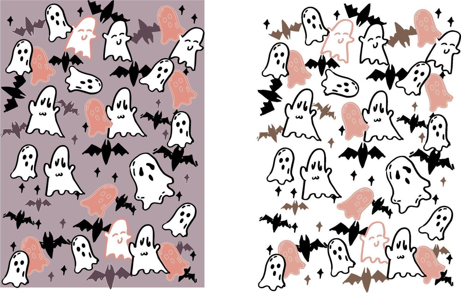 A set of hand drawn joyful halloween theme background image materials. There are cute ghosts bats and stars above vector