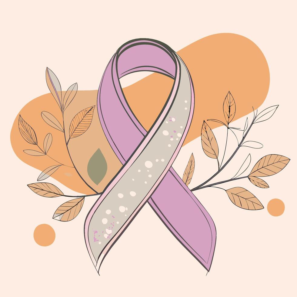 An illustration of a purple ribbon with leaves vector