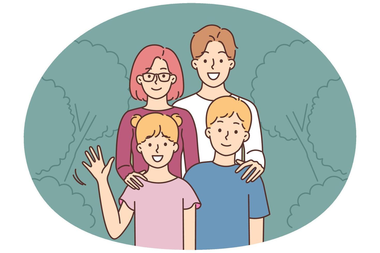 Smiling family with children in park vector