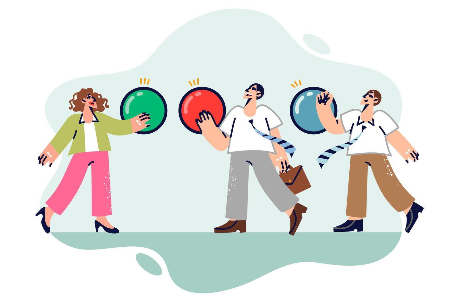 Business people click on buttons to launch startup or subscribe to interesting blog on social media vector