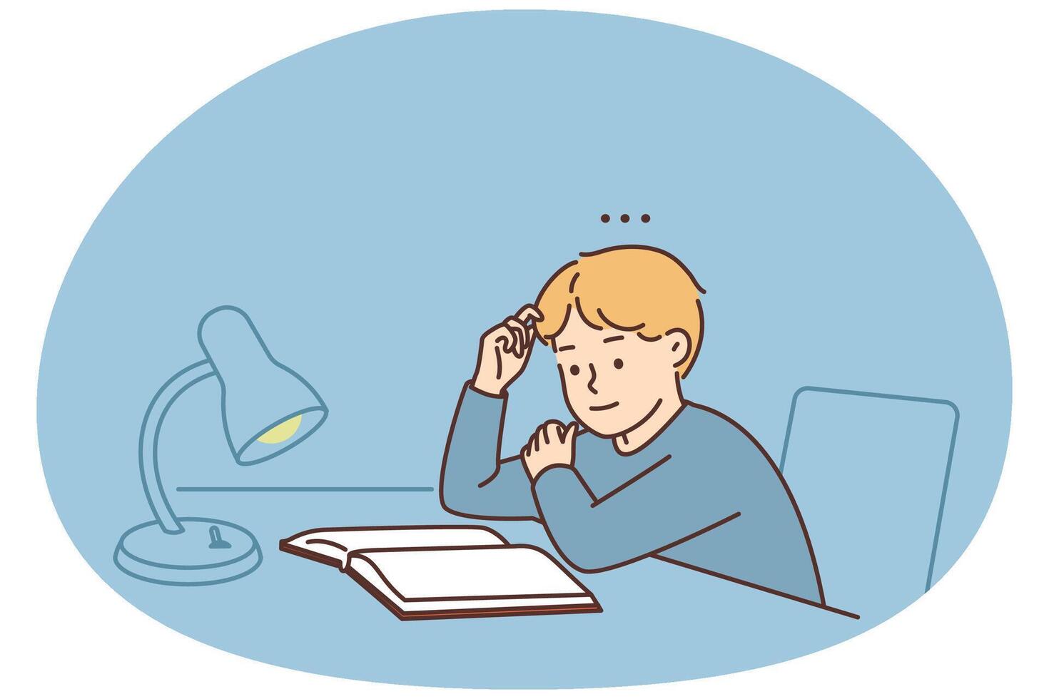 Boy child sit at desk reading book vector