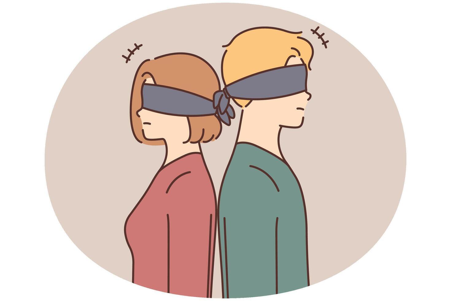 Blindfolded couple stand back to back vector