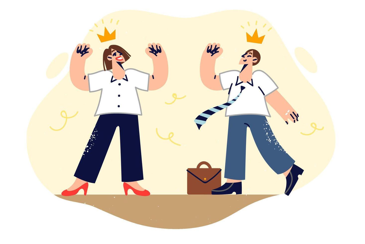 Narcissistic managers with crowns over heads feel own importance due to superiority over colleagues vector