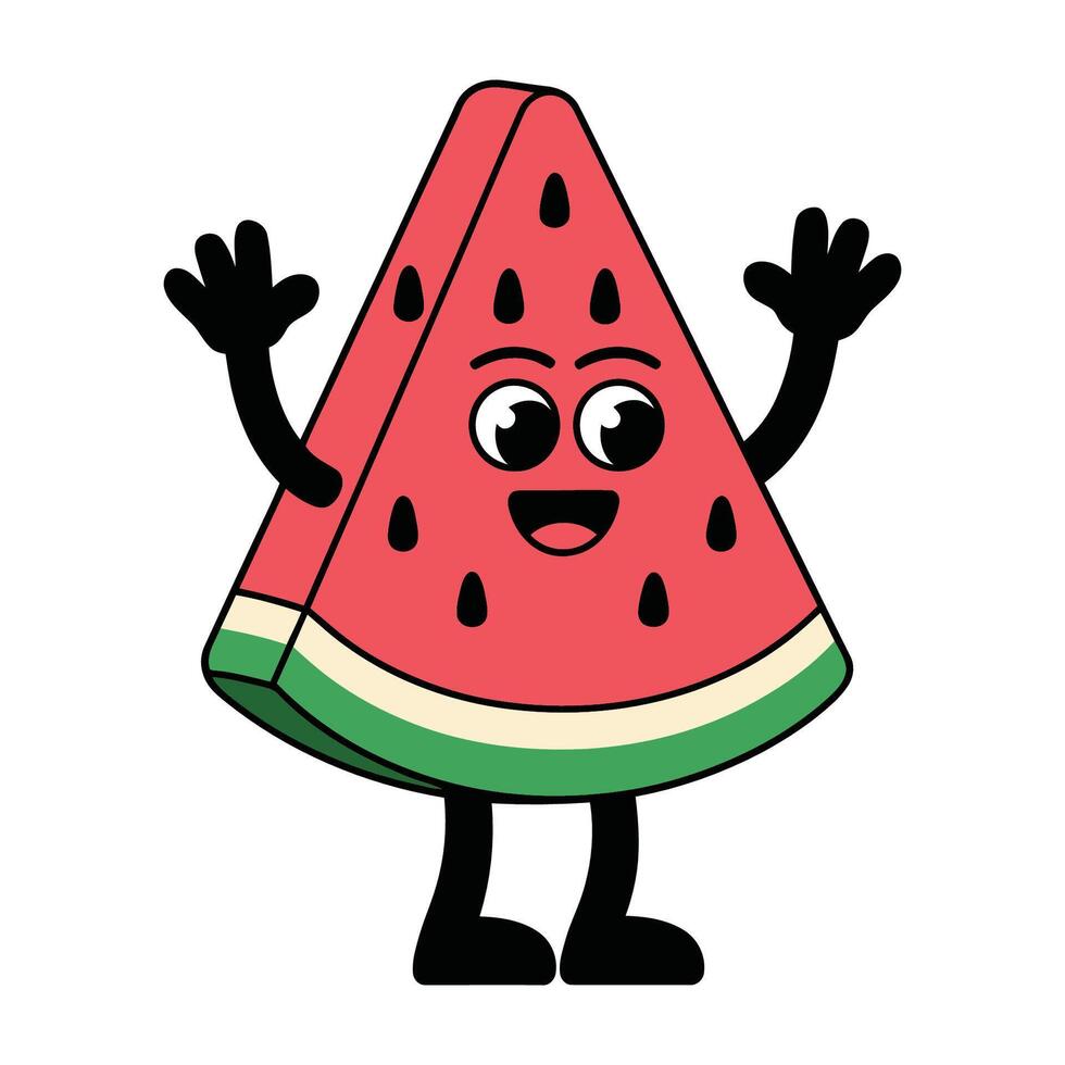 Happy watermelon slice cartoon character illustration vector