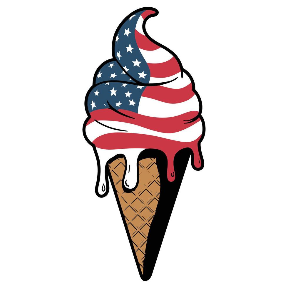 Patriotic ice cream cone with american flag design vector