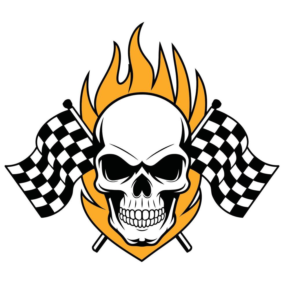 Flaming Skull with Racing Flags Illustration vector